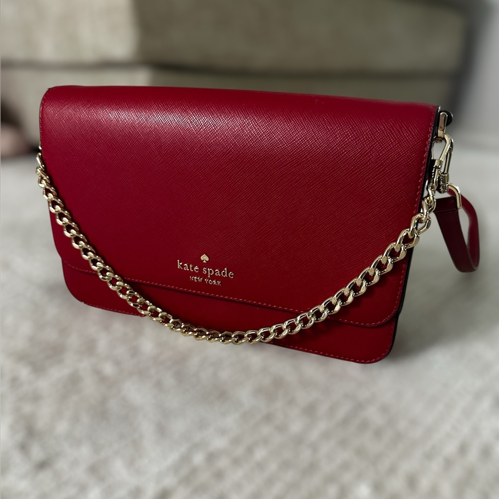 Kate Spade Red and Gold Crossbody Bag with Chain Strap